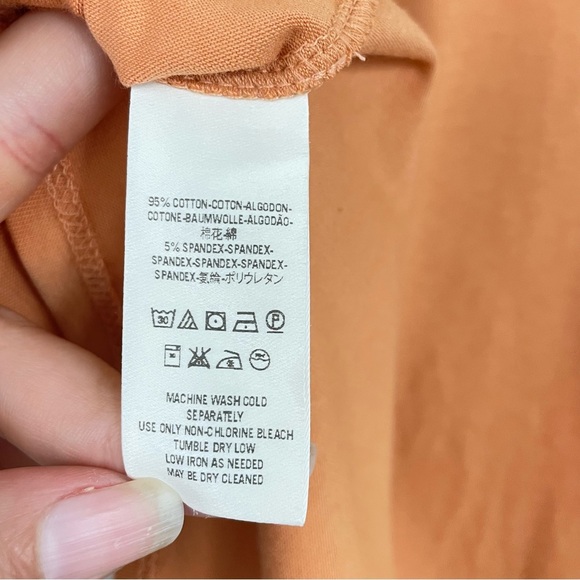 Free People Taupe Orange Puff Sleeve Tie Back Slim Top NWT Size Large - Picture 4 of 5